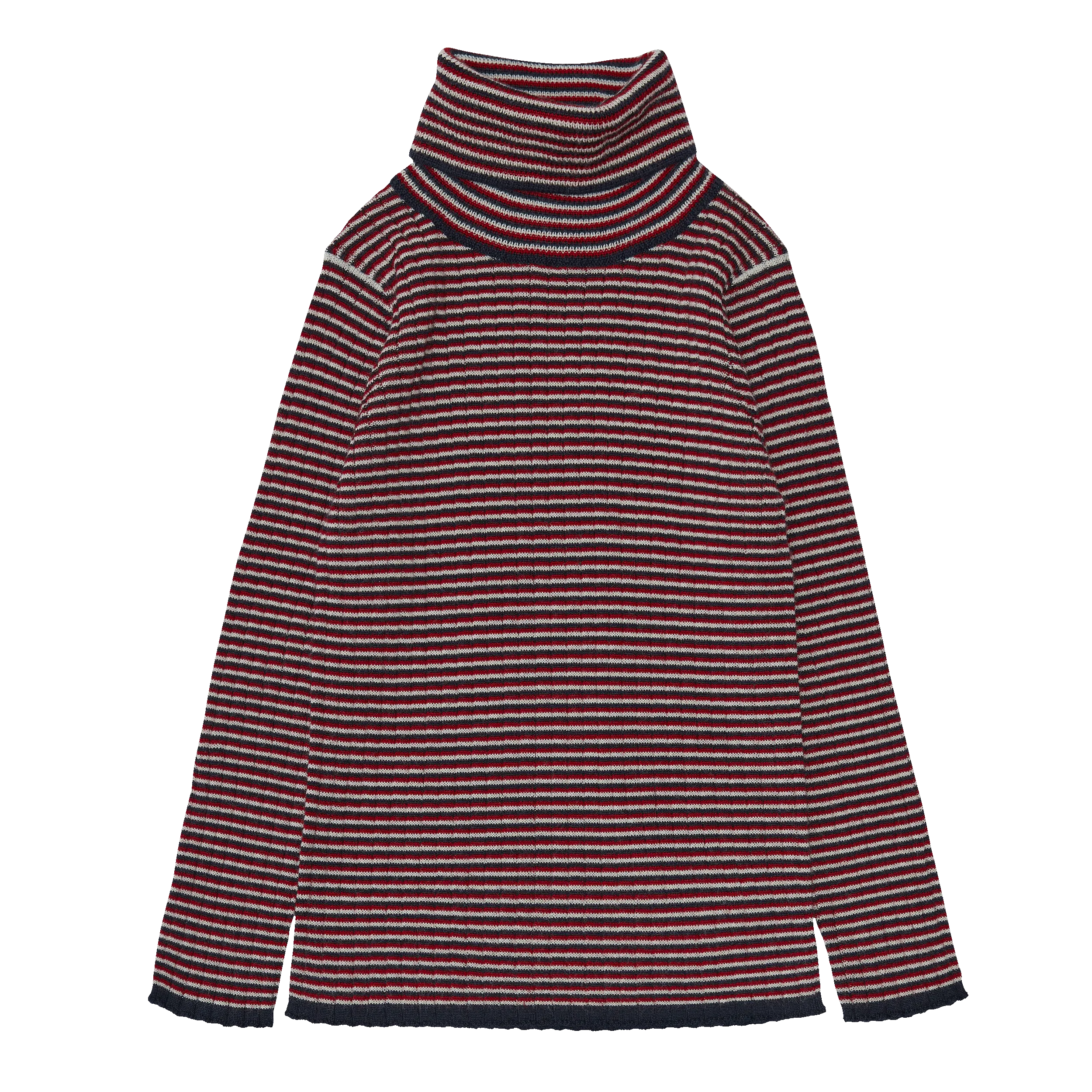 223-ROLLNECK BLOUSE-Ecru/Dark Navy/Bright Red