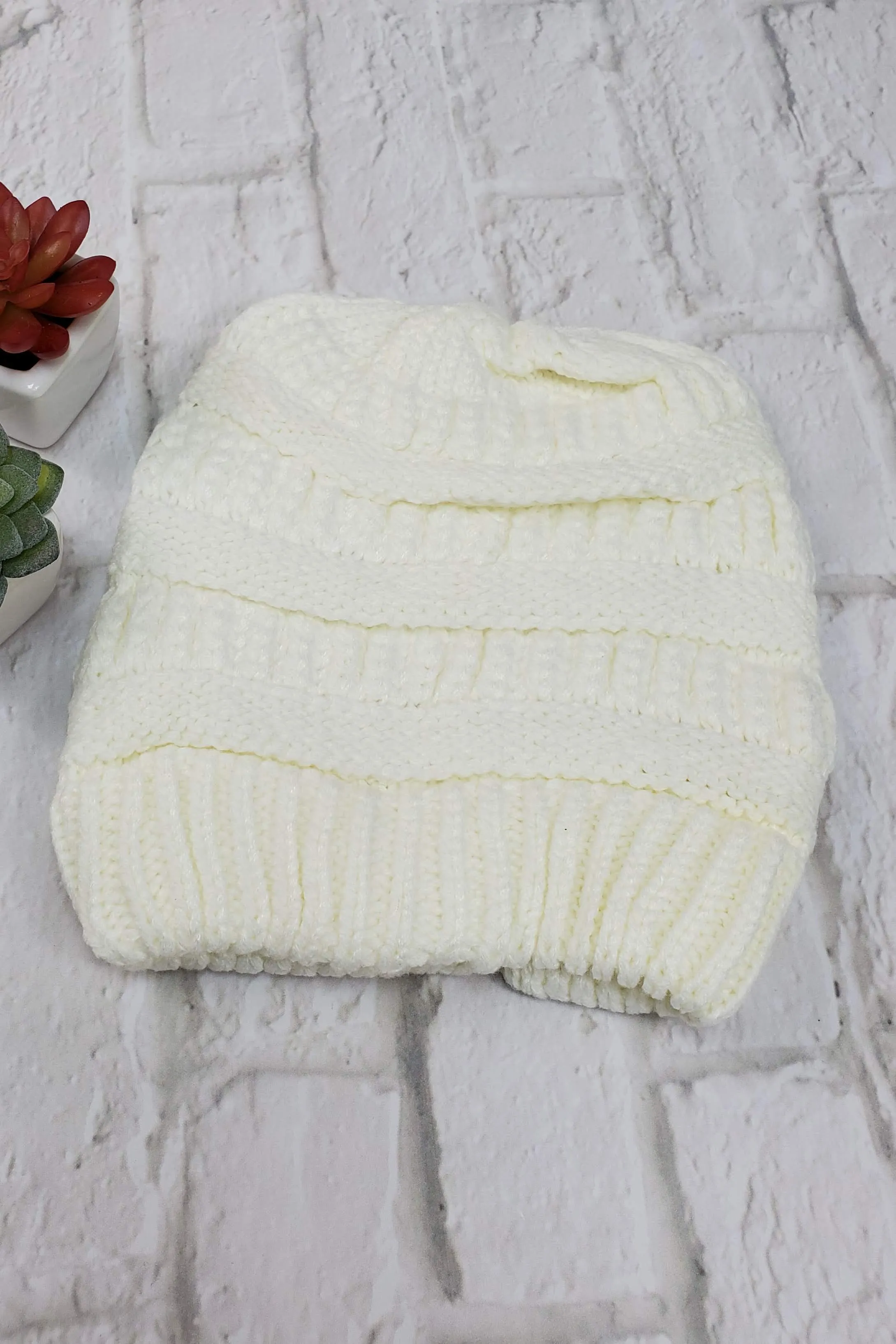 #26 Ivory Ponytail Beanie