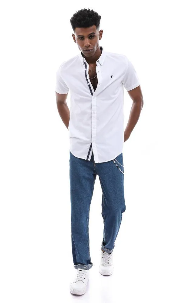 57867 Simple Plain Short Sleeves White Shirt