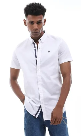 57867 Simple Plain Short Sleeves White Shirt