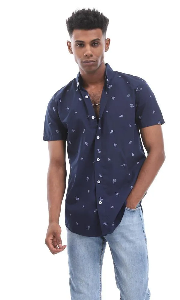 95010 Casual Self Patterned Full Buttoned Navy Blue Shirt