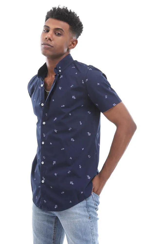 95010 Casual Self Patterned Full Buttoned Navy Blue Shirt