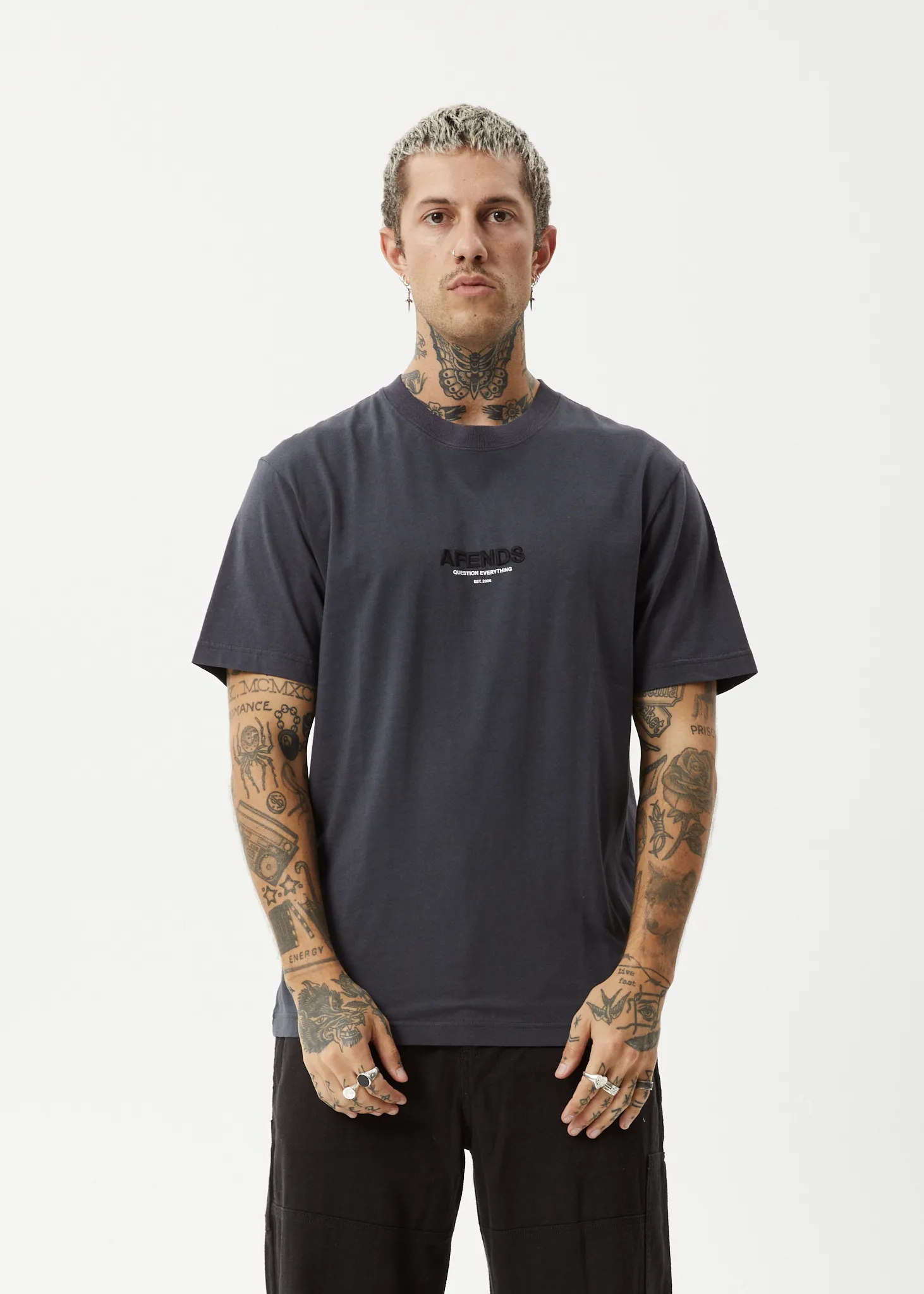 AFENDS Mens Vinyl - Retro Fit Tee - Charcoal