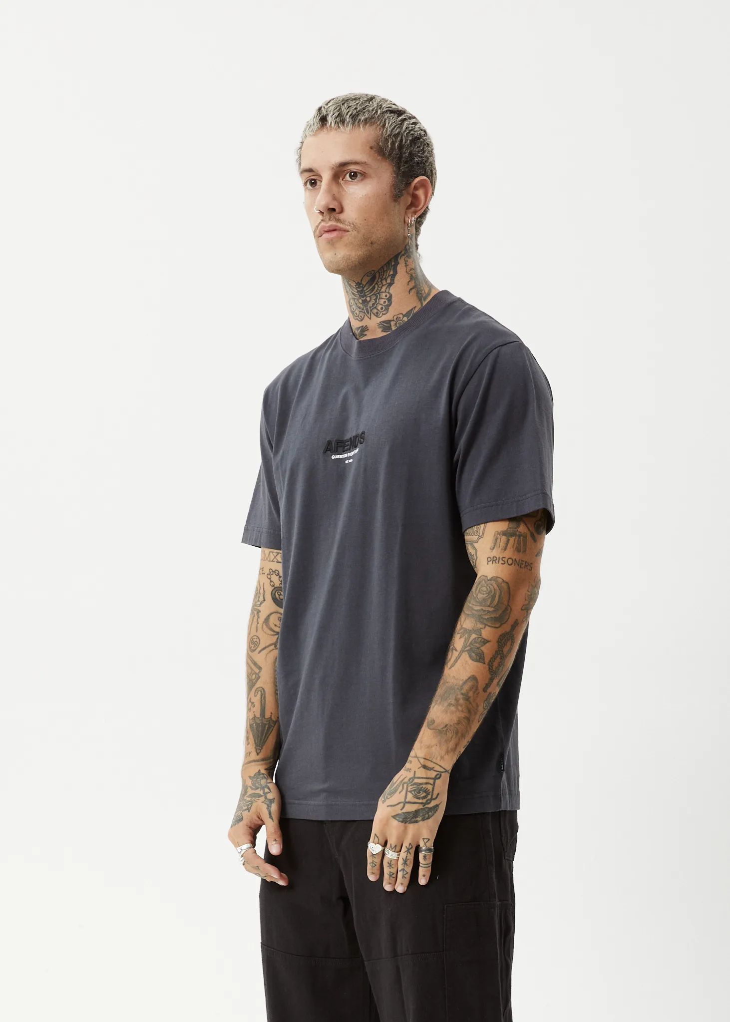 AFENDS Mens Vinyl - Retro Fit Tee - Charcoal