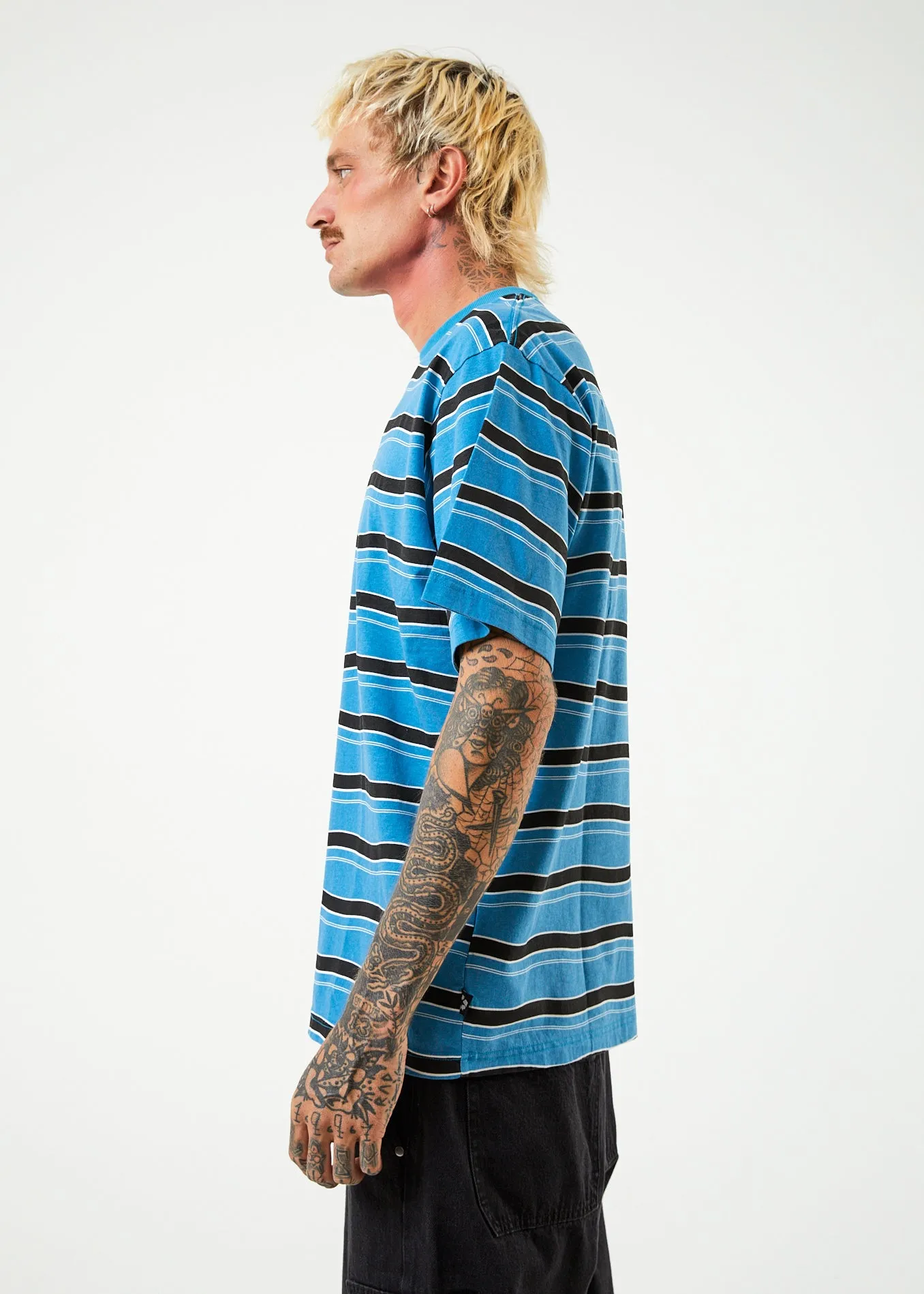 AFENDS Mens Warped - Retro Striped T-Shirt- Dark Teal