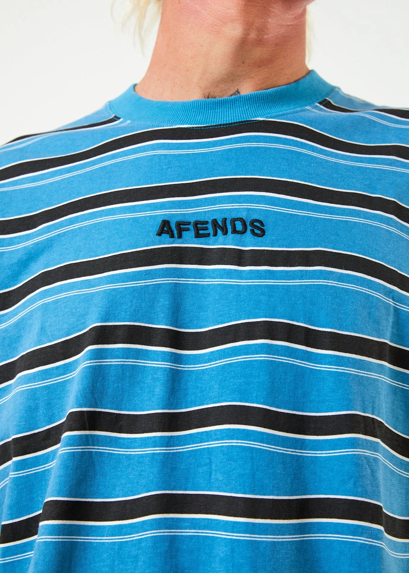 AFENDS Mens Warped - Retro Striped T-Shirt- Dark Teal