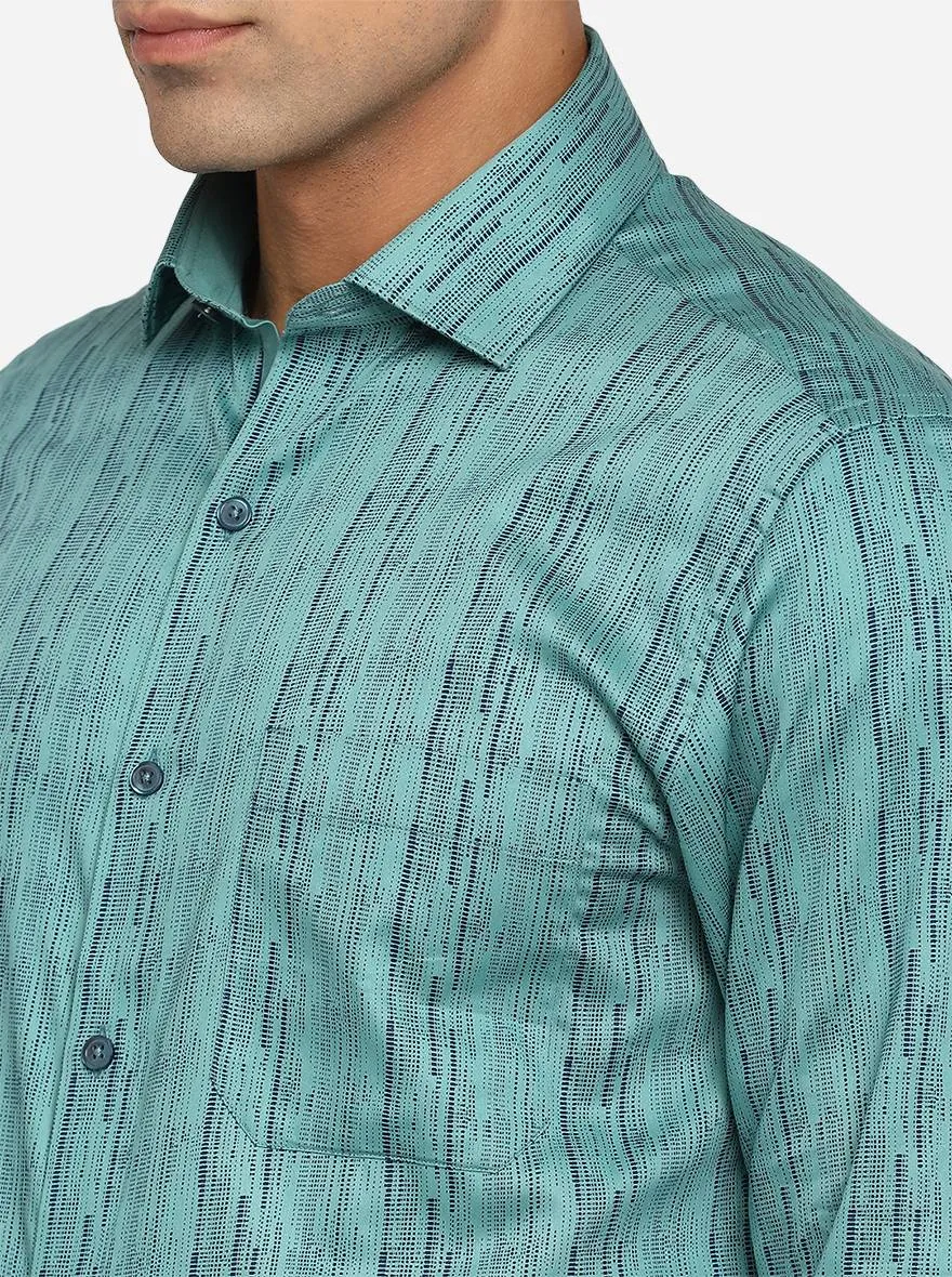 Agate Green Printed Slim Fit Party Wear Shirt | Greenfibre