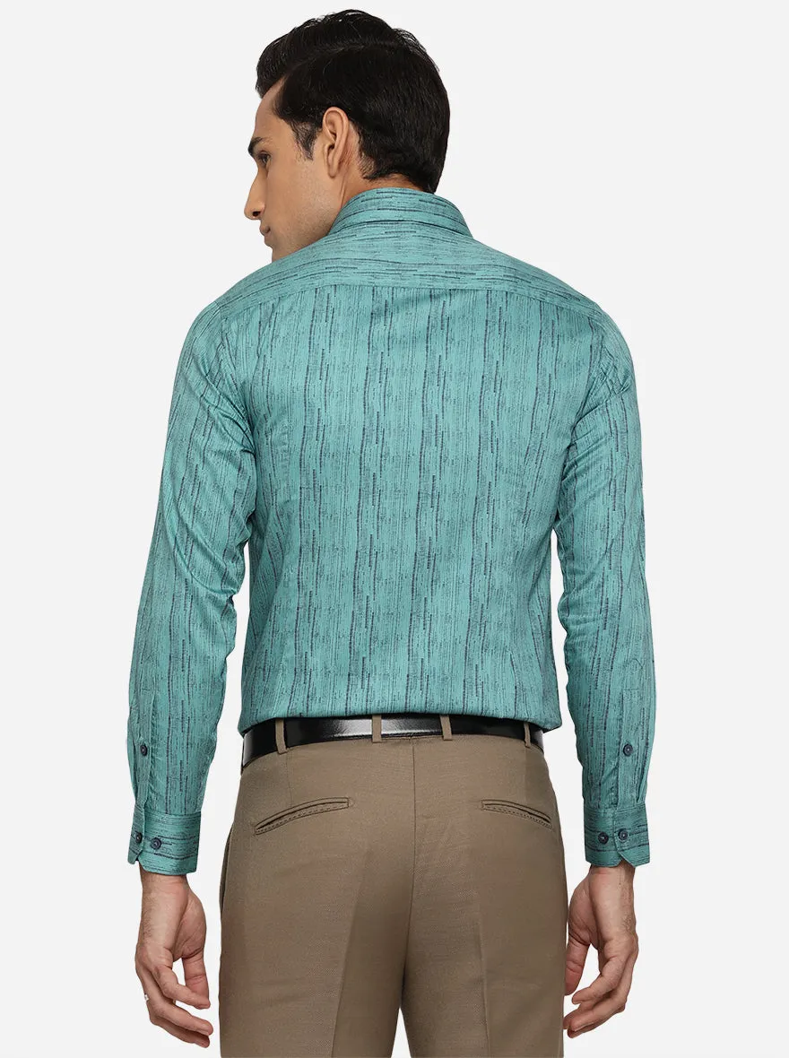 Agate Green Printed Slim Fit Party Wear Shirt | Greenfibre