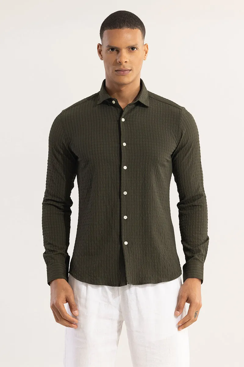 AiryCheck Olive Seer Sucker Shirt