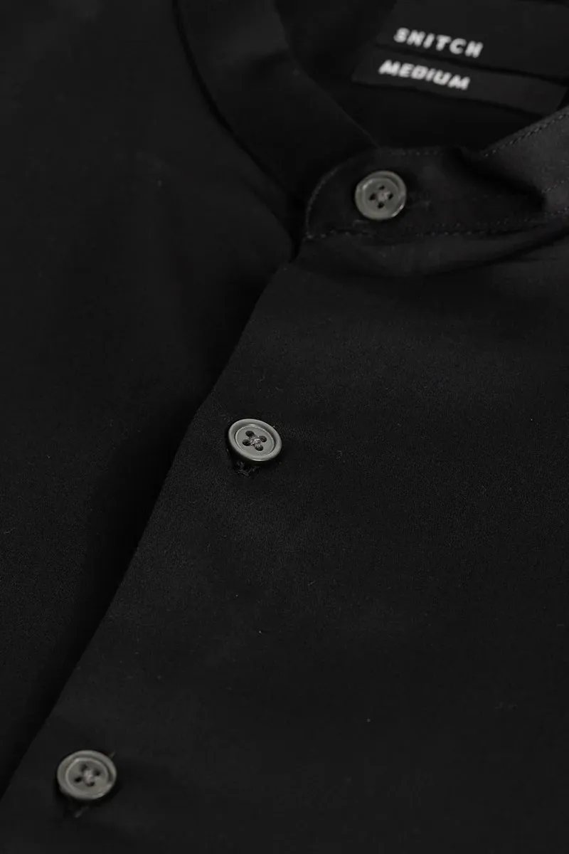 Alfonso Jet Black Plain Satin Shirt