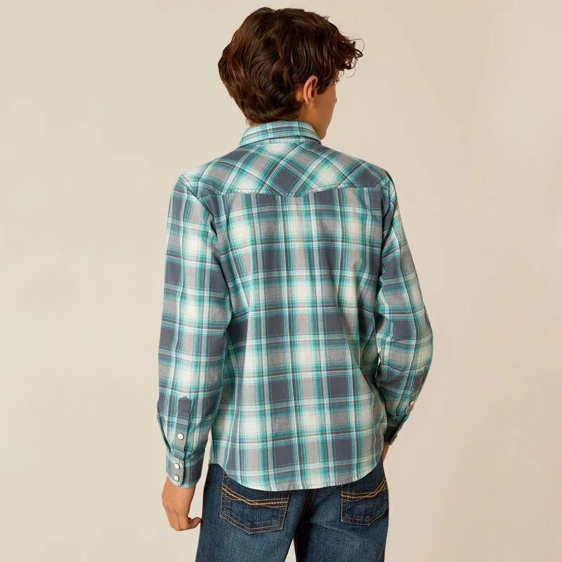 Ariat Boy's Egret Plaid Harrington Retro Fit  Long Sleeve Western Shirt 10048667