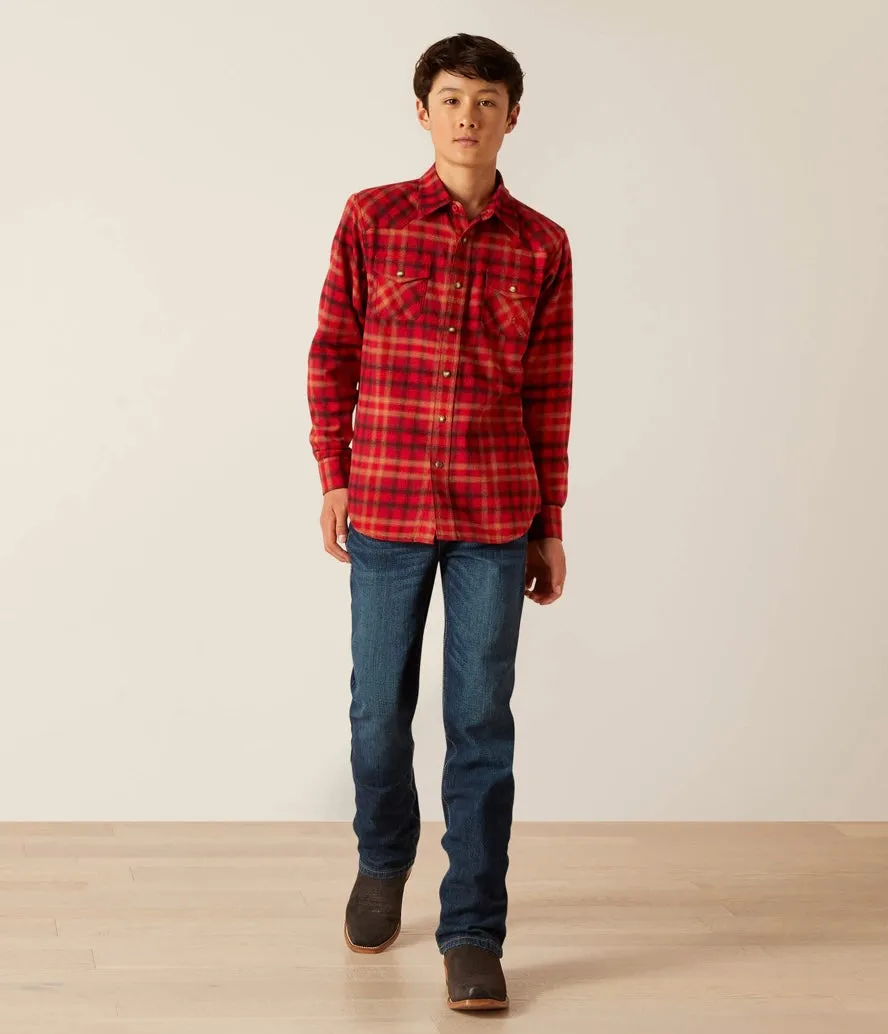 Ariat Boy's Heber Retro Cranberry Crimson Snap Shirt