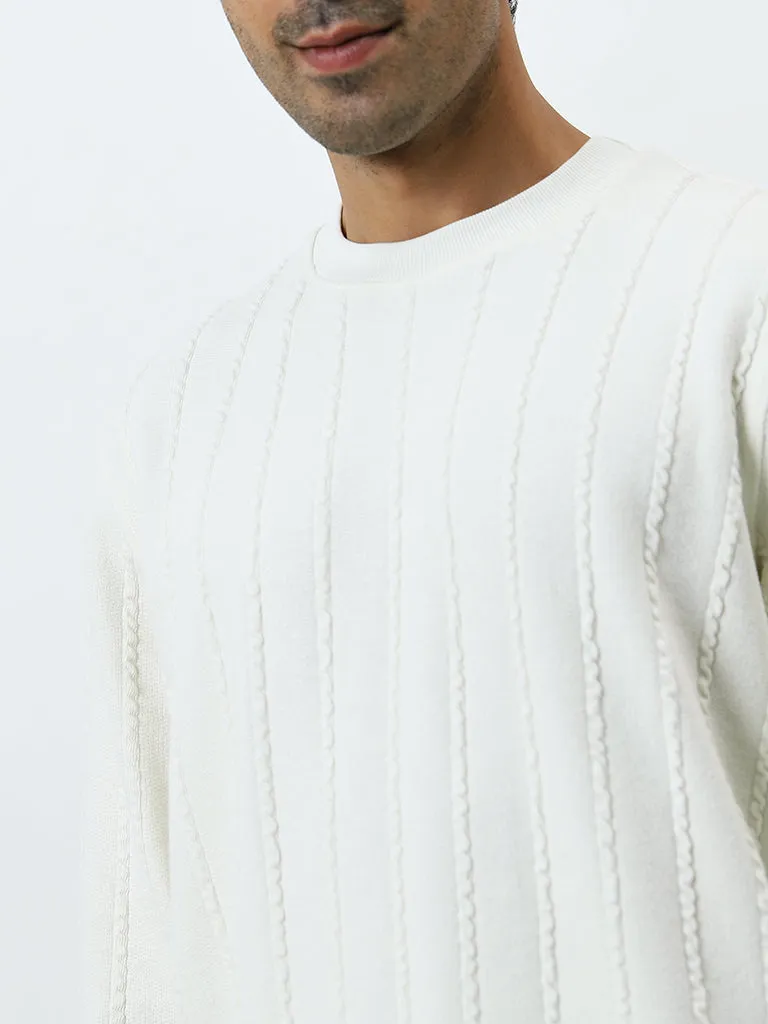 Ascot Off-White Knitted Relaxed-Fit Cotton Sweater