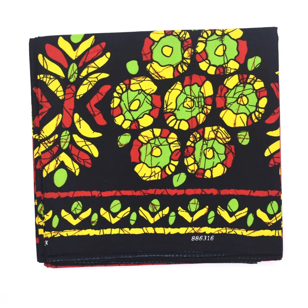 Batik Fabric in African Print, Red and Multicolor flowers - CA161