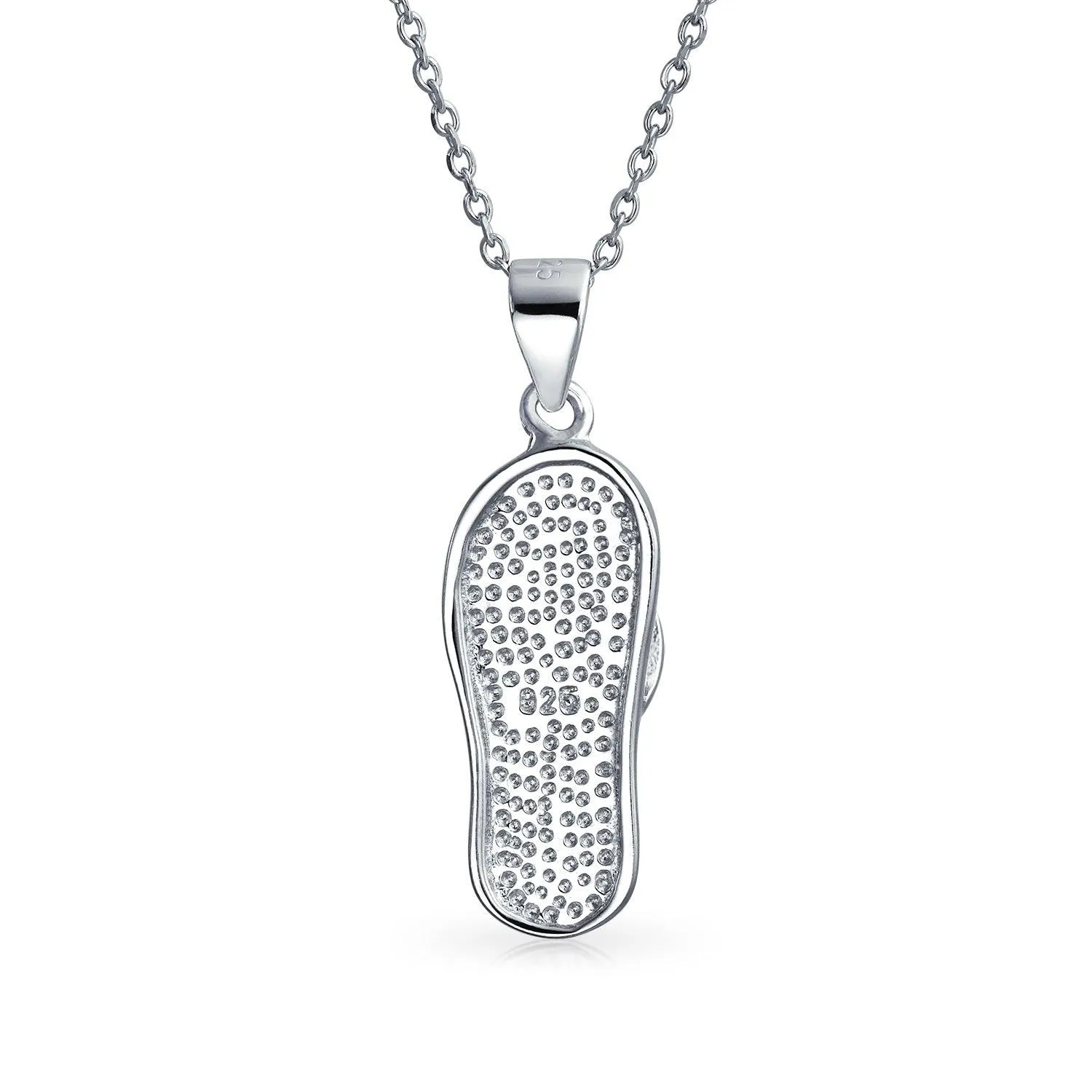 Beach Flip Flop Sandal Pink Pendant CZ .925 Sterling Silver Necklace