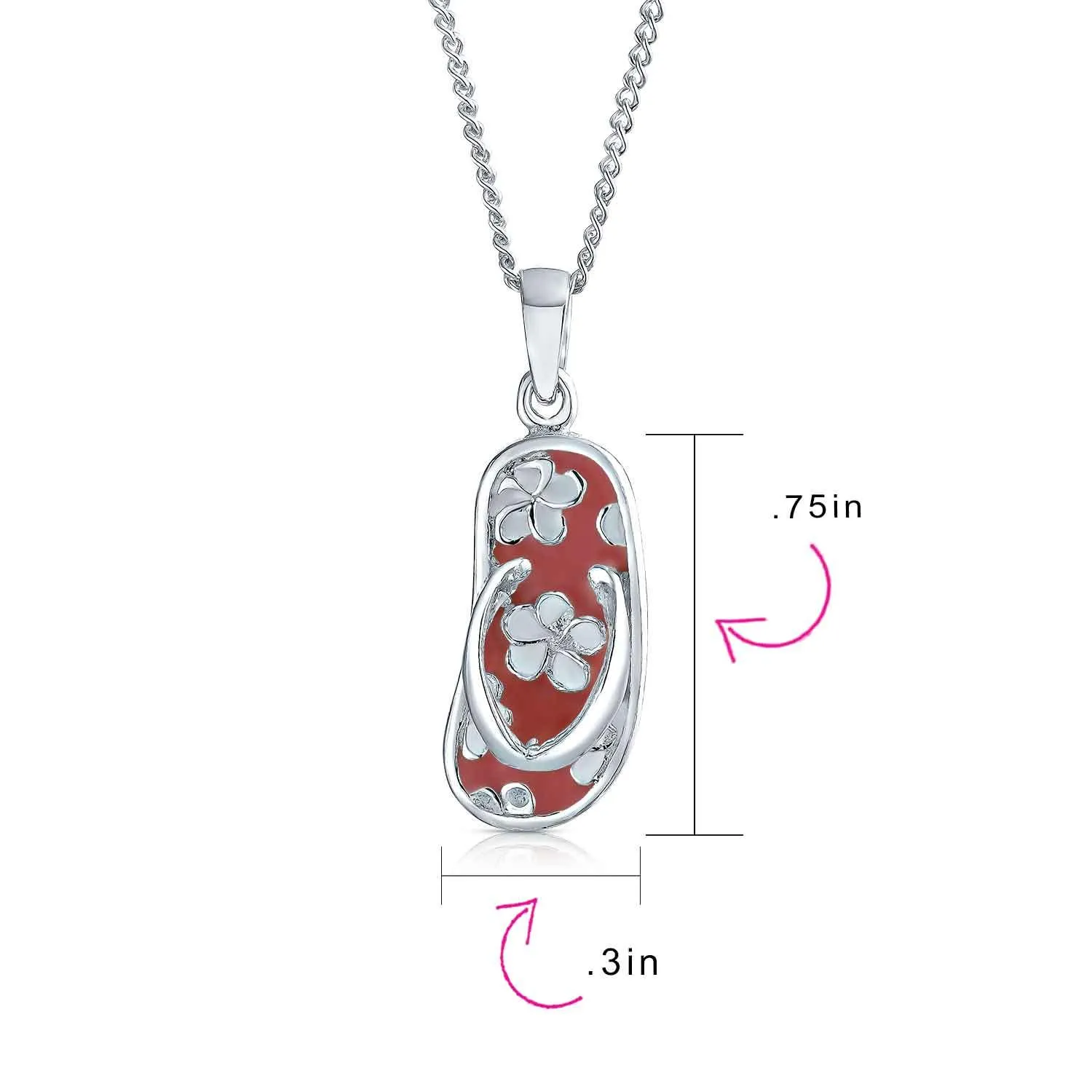 Beach Flip Flop Sandal Pink Pendant CZ .925 Sterling Silver Necklace