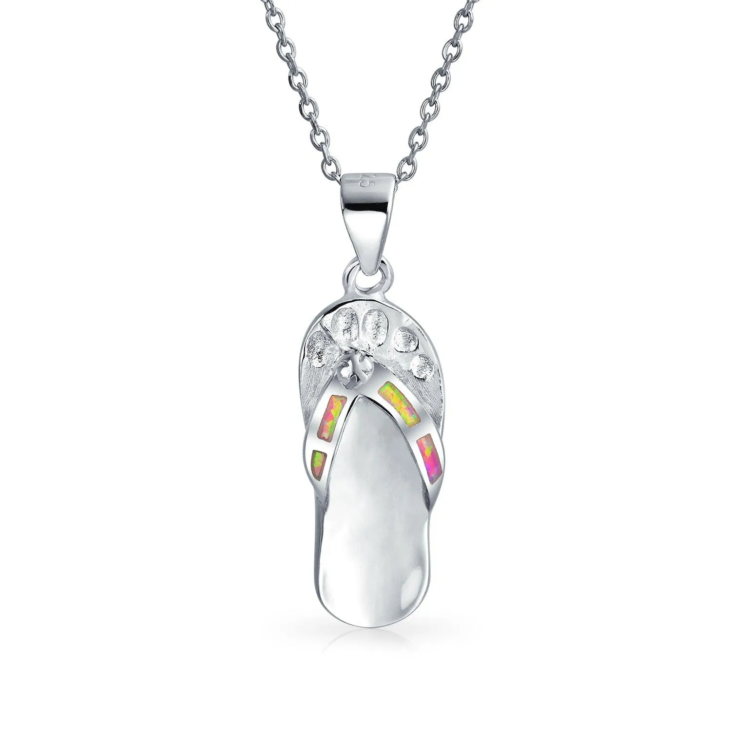 Beach Flip Flop Sandal Pink Pendant CZ .925 Sterling Silver Necklace