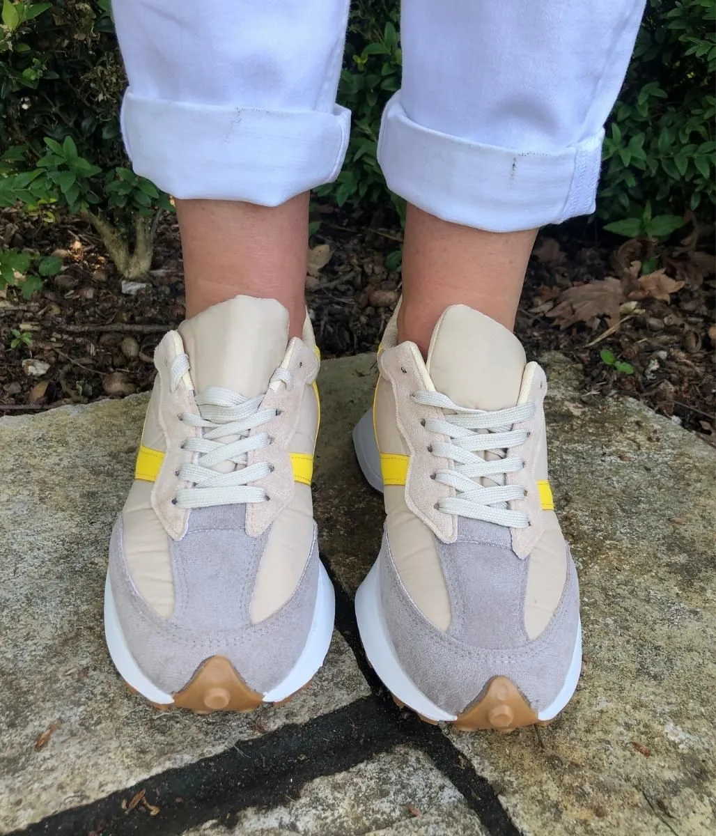 Beige & Yellow Trim Trainers