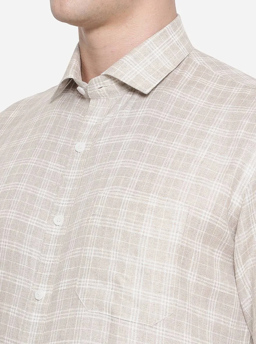 Beige Checked Regular Fit Formal Shirt | JadeBlue