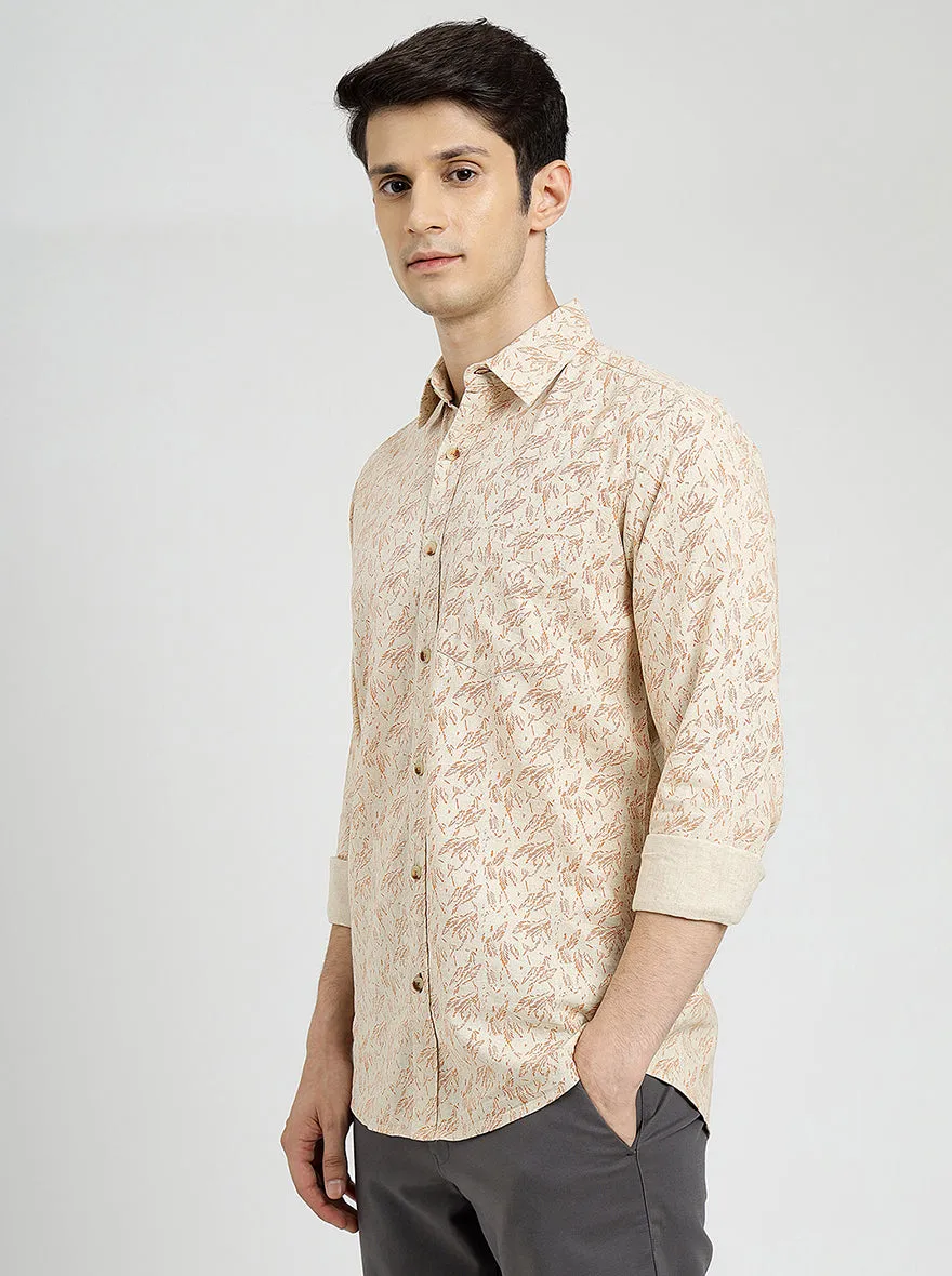 Beige Printed Slim Fit Casual Shirt | JadeBlue