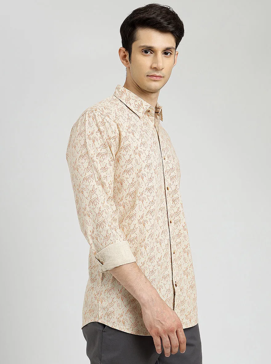 Beige Printed Slim Fit Casual Shirt | JadeBlue