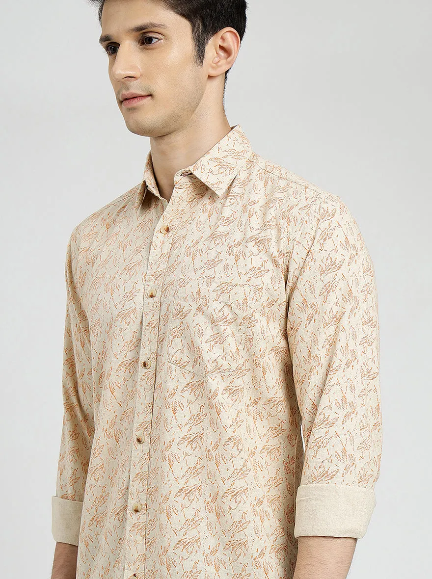 Beige Printed Slim Fit Casual Shirt | JadeBlue