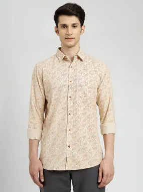 Beige Printed Slim Fit Casual Shirt | JadeBlue