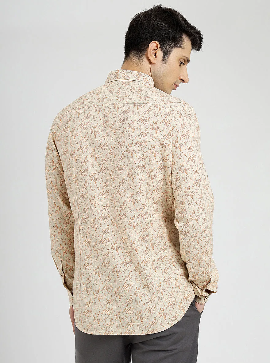 Beige Printed Slim Fit Casual Shirt | JadeBlue