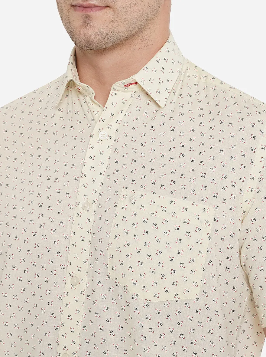 Beige Printed Smart Fit Casual Shirt | Greenfibre