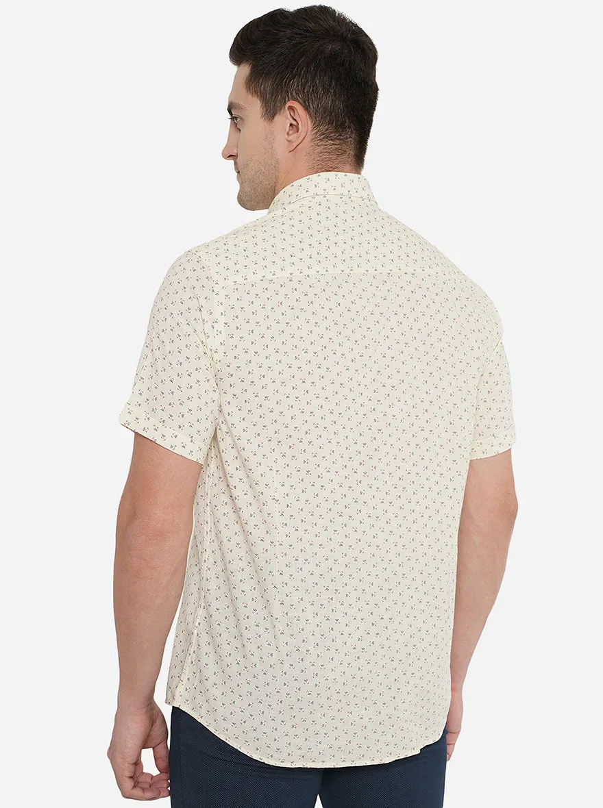 Beige Printed Smart Fit Casual Shirt | Greenfibre