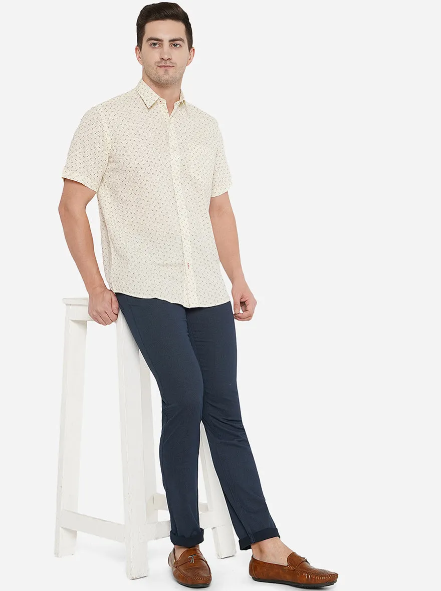 Beige Printed Smart Fit Casual Shirt | Greenfibre