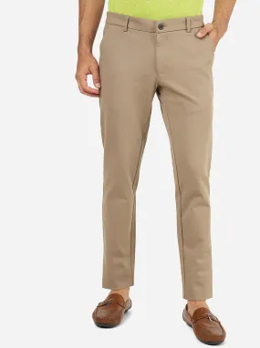 Beige Solid Venice Fit Casual Trouser | JadeBlue