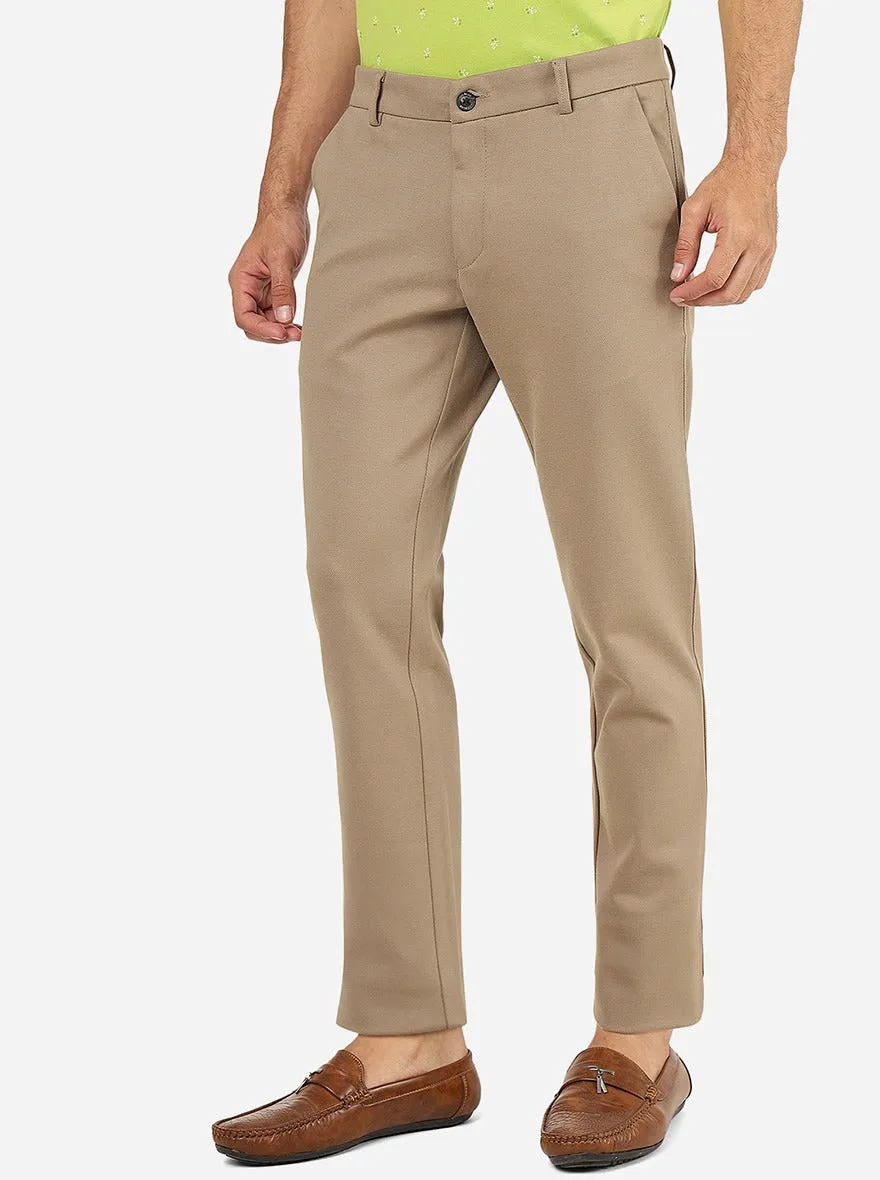 Beige Solid Venice Fit Casual Trouser | JadeBlue