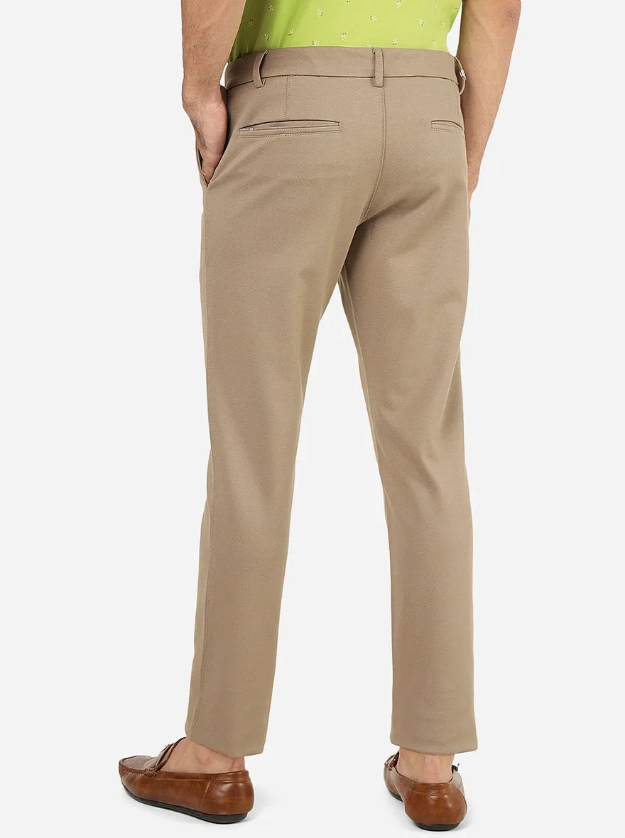 Beige Solid Venice Fit Casual Trouser | JadeBlue