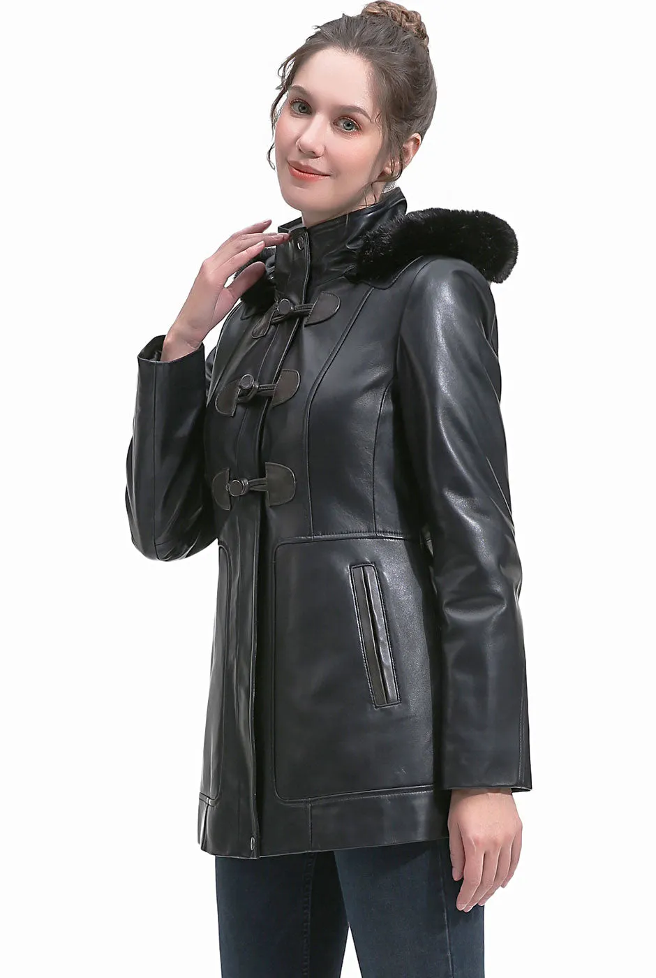 BGSD Women Flora Lambskin Leather Toggle Coat