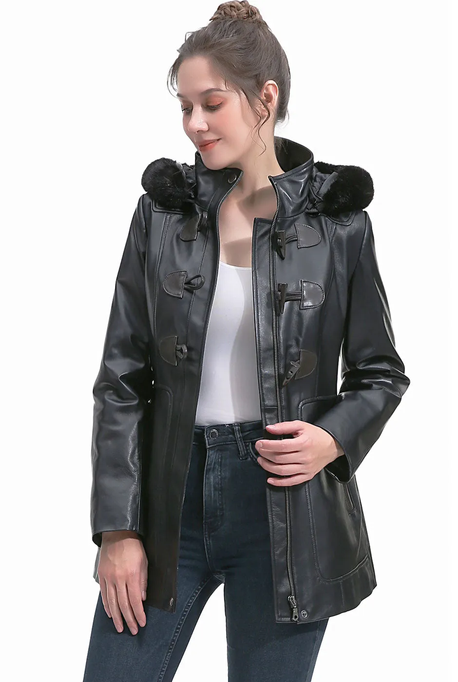 BGSD Women Flora Lambskin Leather Toggle Coat