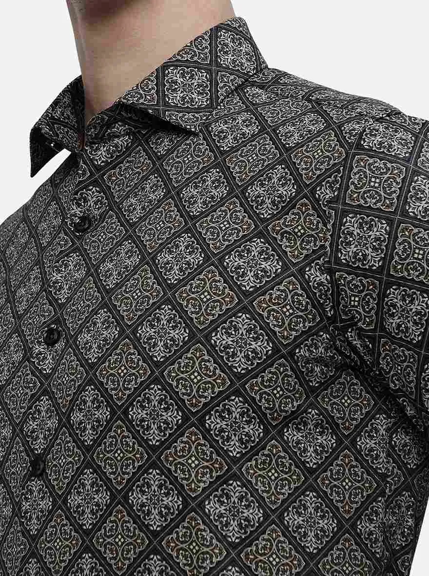 Black & Brown Printed Slim Fit Party Wear Shirt | JB Studio