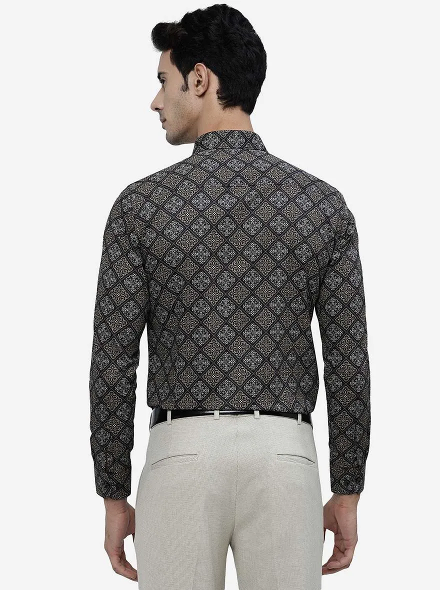 Black & Brown Printed Slim Fit Party Wear Shirt | JB Studio