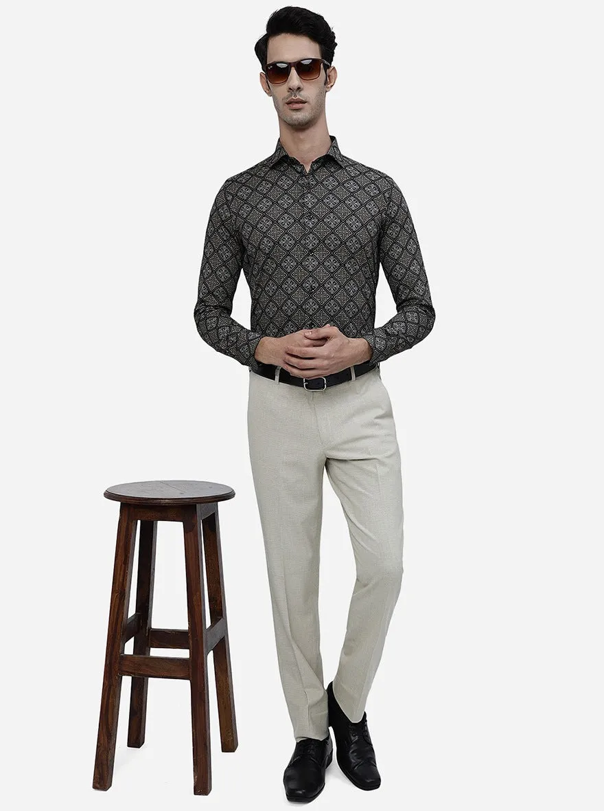 Black & Brown Printed Slim Fit Party Wear Shirt | JB Studio