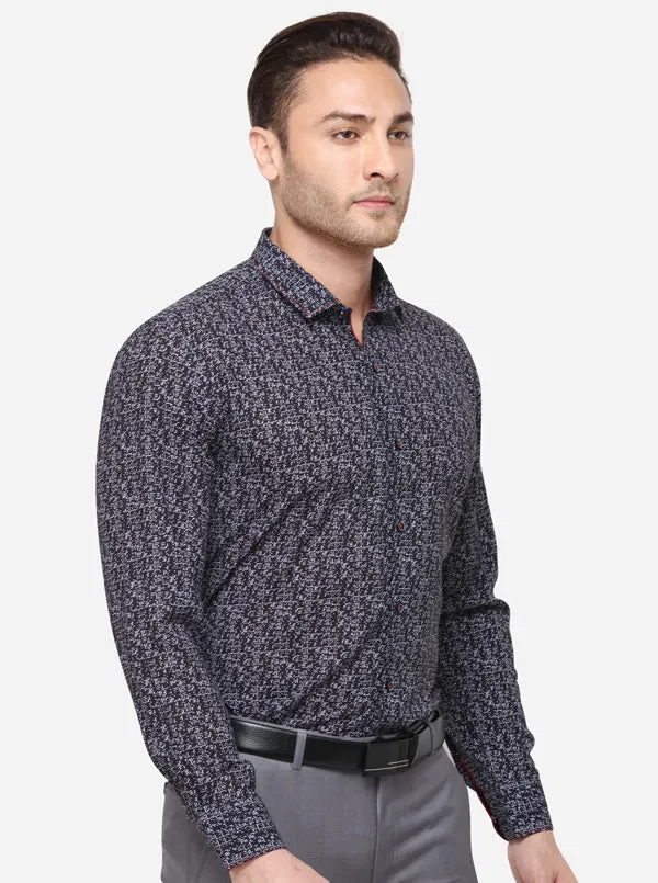 Black & Grey Printed Slim Fit Party Wear Shirt | JB Studio