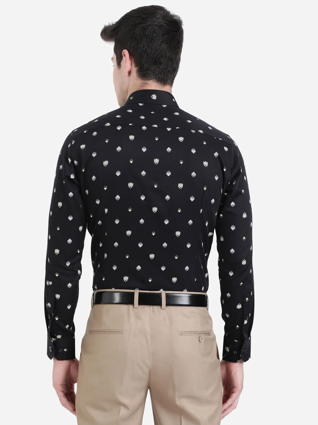 Black & White Printed Slim Fit Party Wear Shirt | Greenfibre