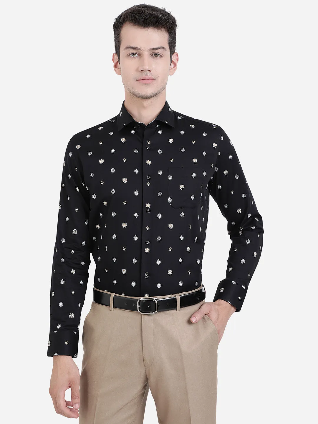 Black & White Printed Slim Fit Party Wear Shirt | Greenfibre