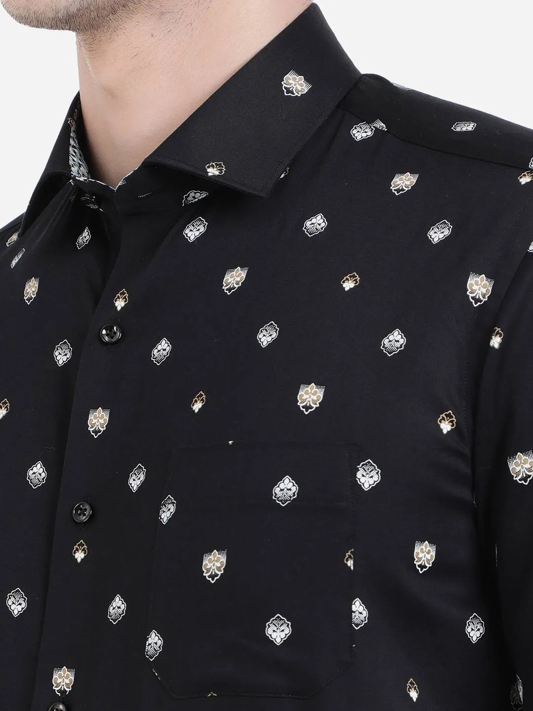 Black & White Printed Slim Fit Party Wear Shirt | Greenfibre