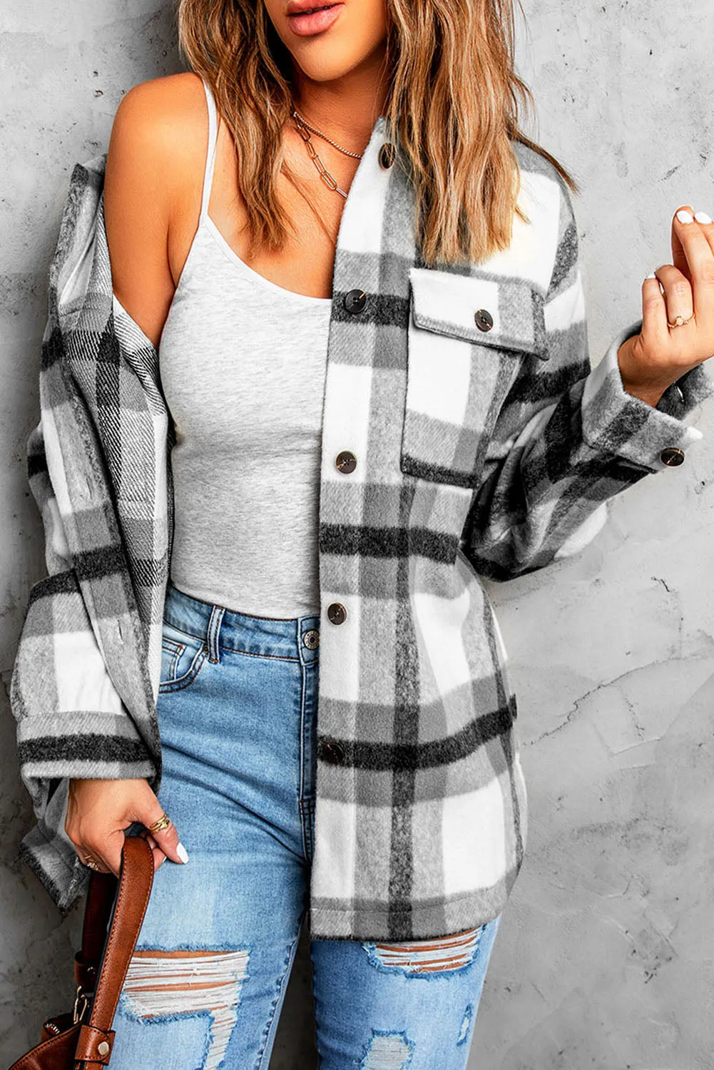 Black Plaid Print Shacket