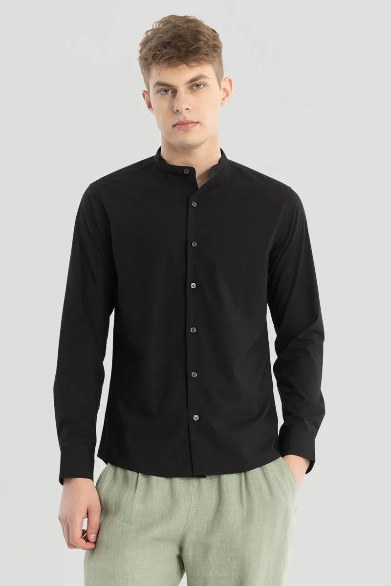 Black Plain Mandarin Shirt