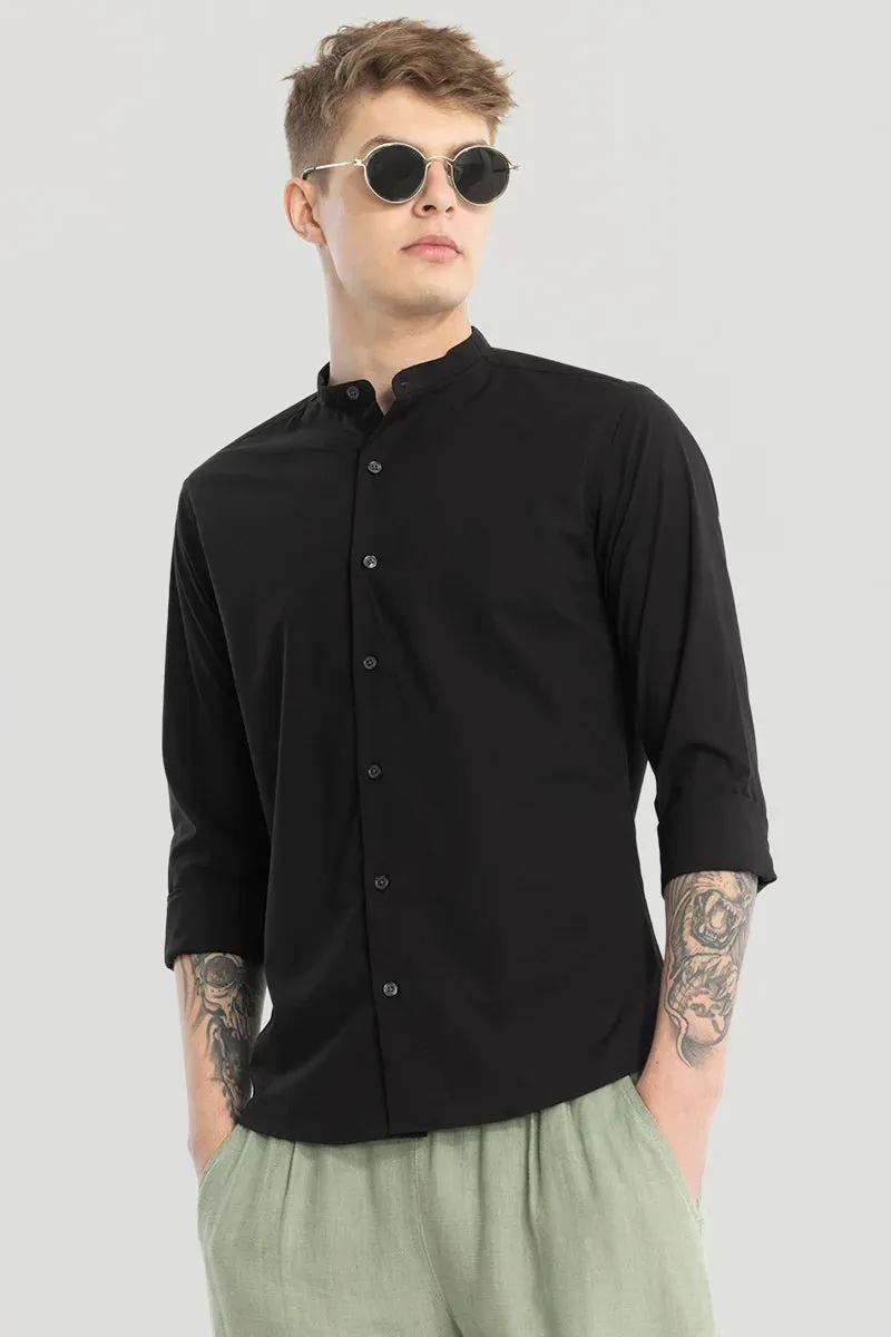 Black Plain Mandarin Shirt