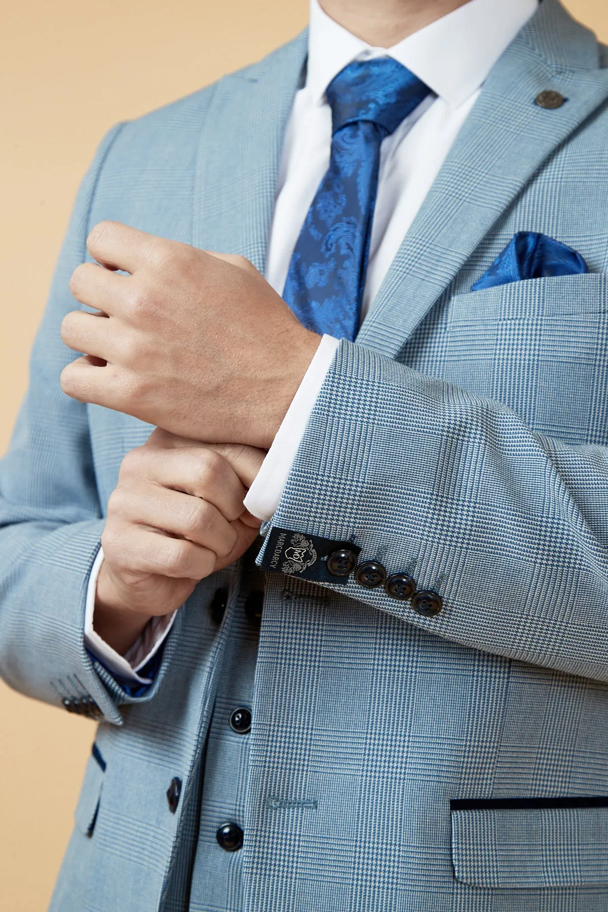 BROMLEY - Sky Blue Check Three Piece Suit