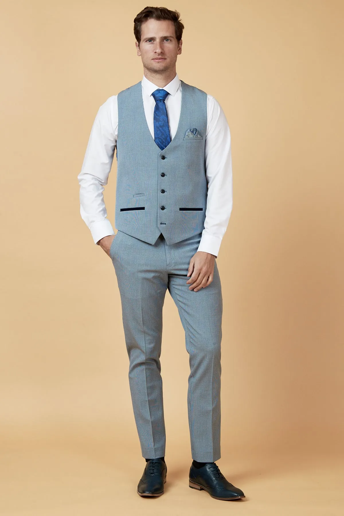 BROMLEY - Sky Blue Check Three Piece Suit