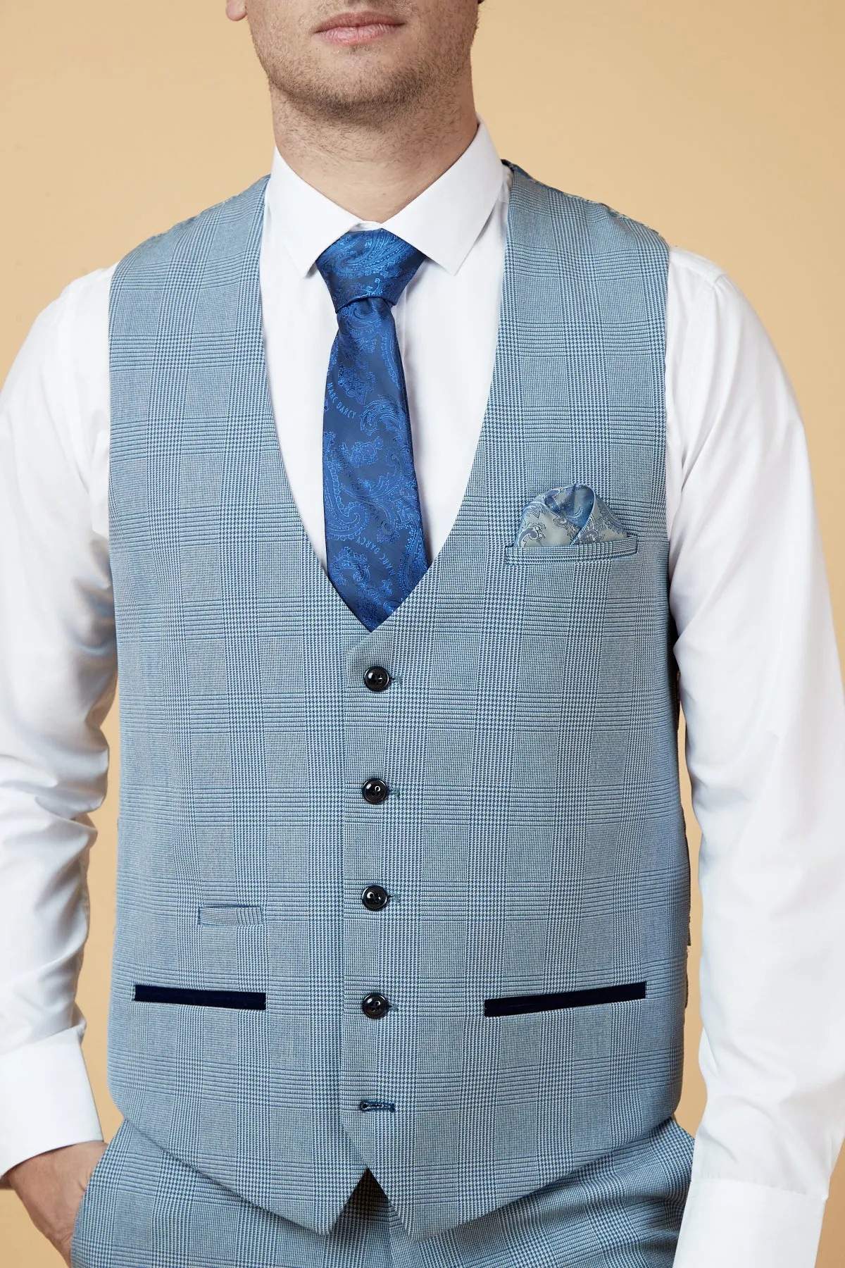 BROMLEY - Sky Blue Check Three Piece Suit