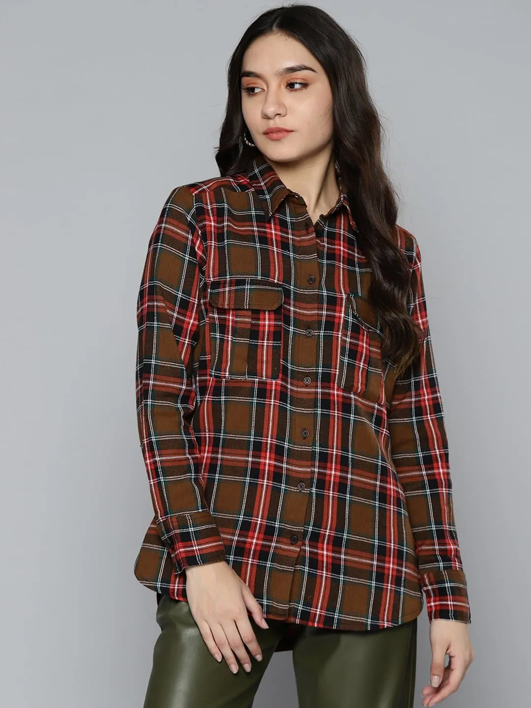 Brown Plaid Check Boyfriend Shirt